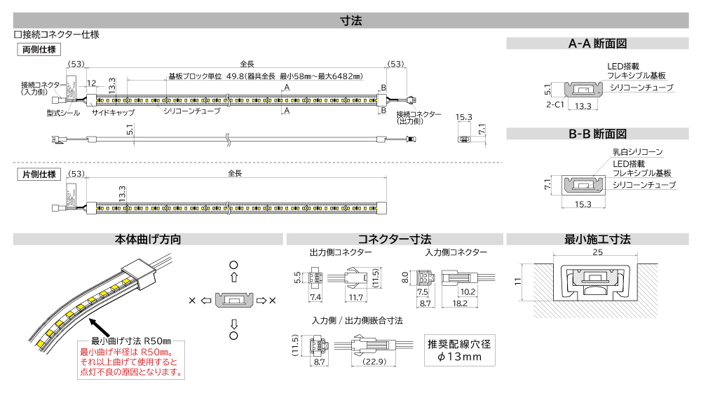 FLT-3 LED Flexible Light Dimensions